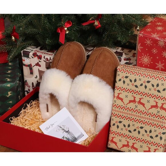 ⚡Women Chestnut Suede Fluff Dual Memory Foam Arch Support Warm Scuff Slipper - Picture 3 of 7